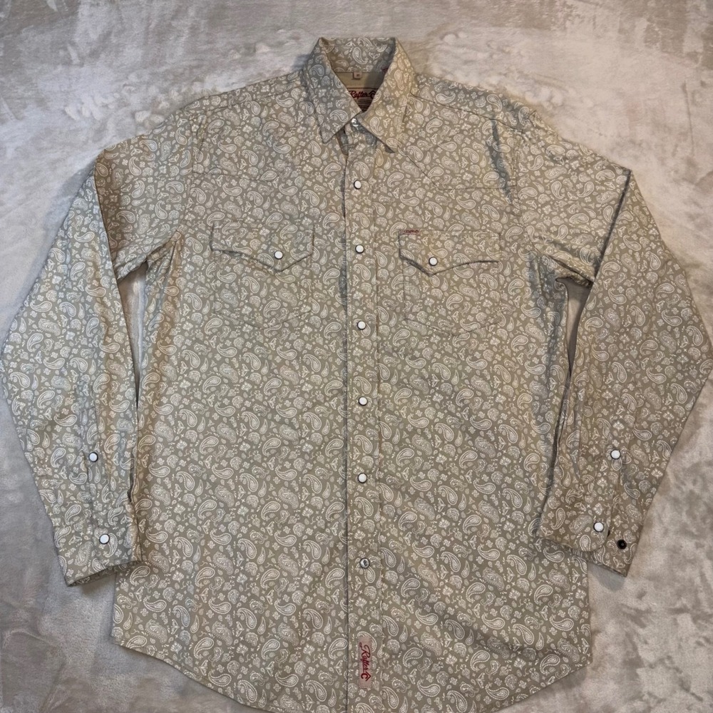 Rafter C Mens ProFlex 45 Paisley Western Snap Shirt Tan Long Sleeve Medium